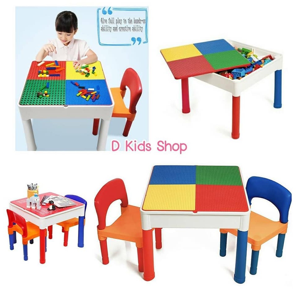 💥ฮอต💥โต๊ะตัวต่อ พร้อมเก้าอี้2ตัว โต๊ะตัวต่อเสริมทักษะ  2in1 Construction Table Set