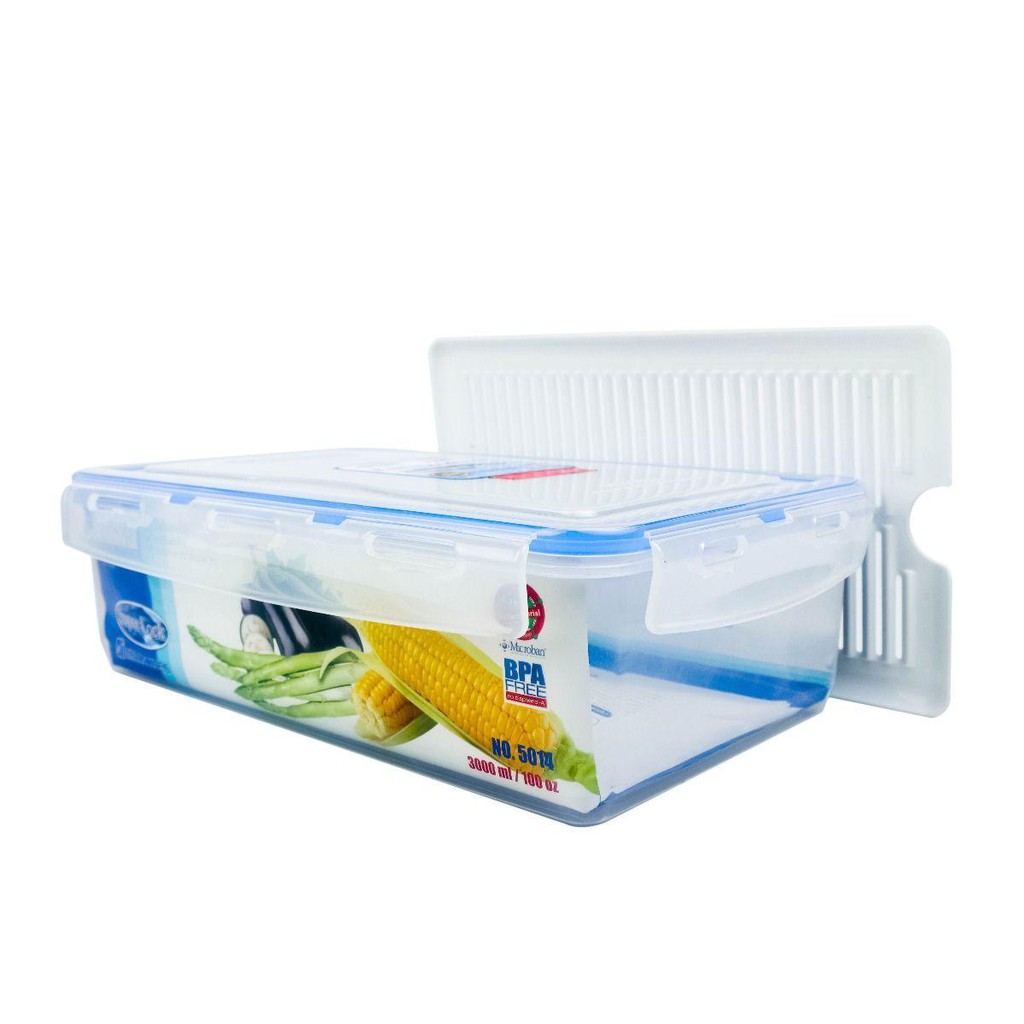 กล่องถนอมอาหาร 5014 ป้องกันเชื้อราและแบคทีเรีย เข้าไมโครเวฟได้ ความจุ 3000 ml.Super Lock รุ่น 5014