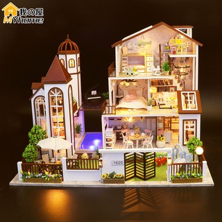 (มีไฟ+ที่ครอบ+เพลง) บ้าน DIY บ้านตุ๊กตา โมเดลบ้าน Mini Doll House