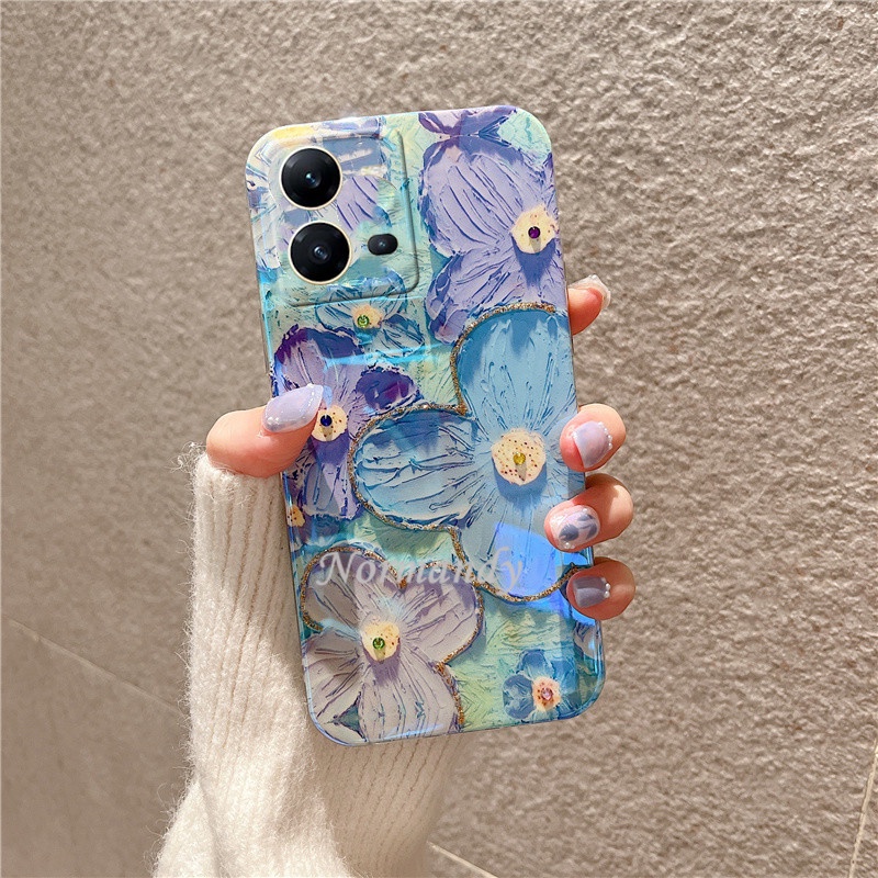 In Stock เคสโทรศัพท์ Fashion Casing VIVO V25 Pro V25e Y35 Y22 Y22s Y16 4G 5G 2022 New Girl Style Blu-ray Rhinestones Creative Painting Romantic Purple Flower Handphone Case Silicone Soft Cover เคส #8