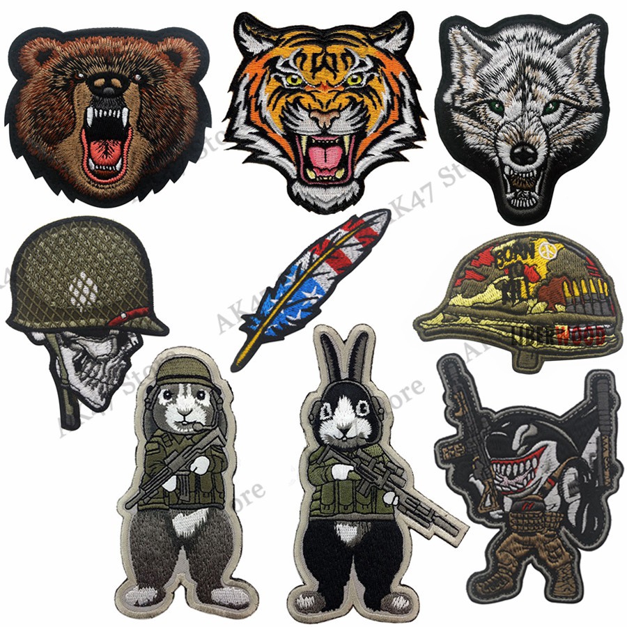 Animal head patch tactical patch badge armband feather shark rabbit patch