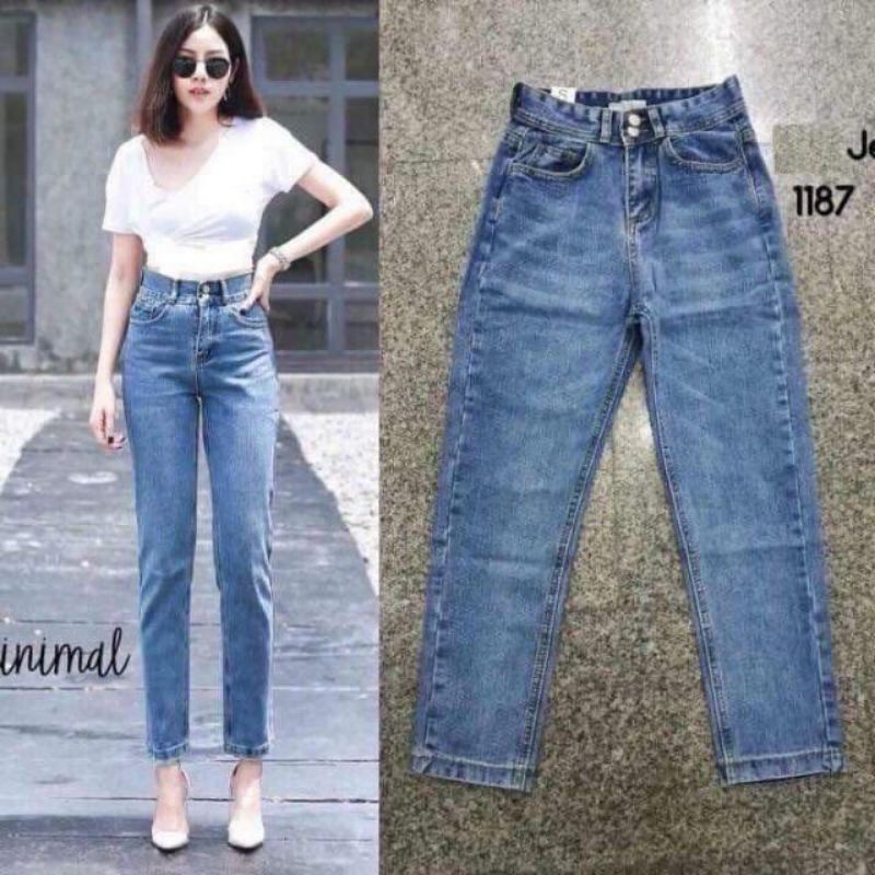 1187กางเกงยีนส์ทรงบอยไม่ขาดป้าย GD ผ้าไม่ยืดเอวสูง