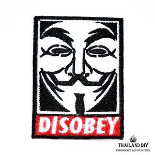 ตัวรีดติดเสื้อ หน้ากาก วี ฟอร์ เวนเดตต้า V mask Disobey Patch สัญลักษณ์ ต่อต้าน งานปัก DIY ตัวรีด อาร์ม ติดเสื้อ วัยรุ่น