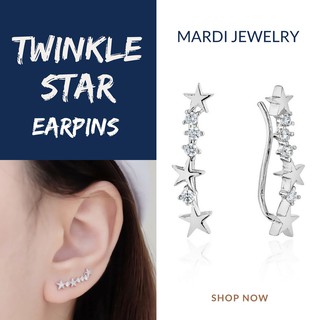 Mardi Jewelry ต่างหูเงินแท้ 925 Twinkle Star Earpins Silver