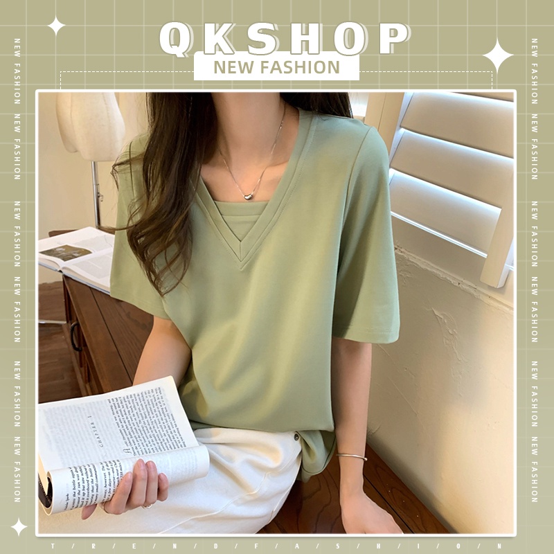 QKshop คอวียังไม่ก็ไม่โป๊  เสื้อคอวีสีพาสเทล ให้ลุคดูเท่ห์ มีสไตล์ไปอีกแบบ ถ้าไม่อยากพลาด จัดเถอะ ราคา ถูกที่สุด ดีลบีเคเค