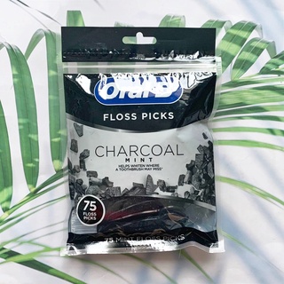 (Oral-B®) Floss Picks, Charcoal Mint 75 Floss Picks ออรัลบี ไหมขัดฟัน ชาร์โคล มินท์