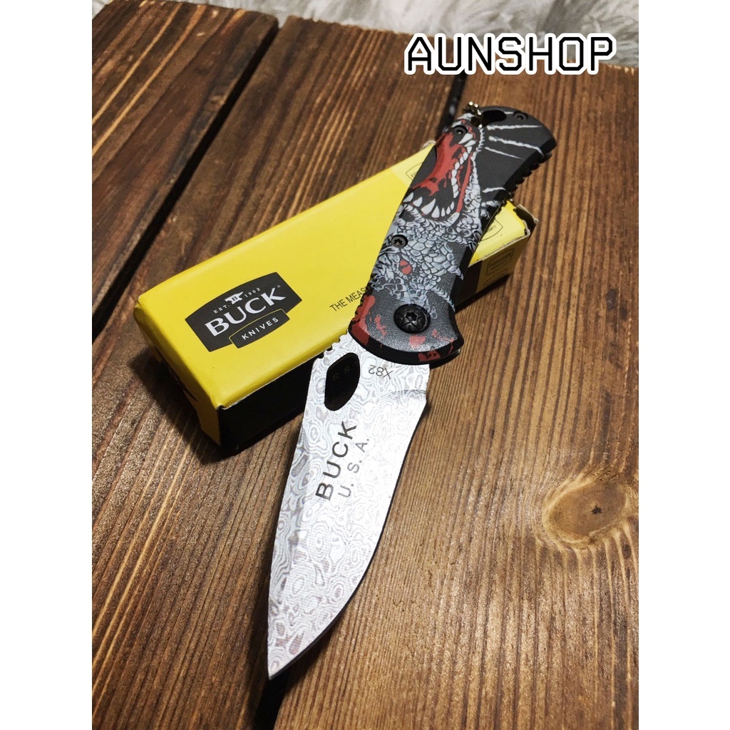 C15 มีดพับเล็ก x82 สกรีนลายดามัสกัส ขนาดเล็ก เหมาะสำหรับการใช้งานเอนกประสงค์ รูปทรงคล้ายมีด Buck Spi