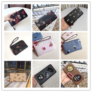 Coach 52426 52430 55675 58032 F86926 59340 73492 87885 แฟชั่นสตรีกระเป๋าสตางค์ใบยาวสีดำพิมพ์ลายกุหลาบ