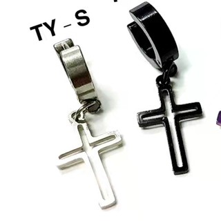 ต่างหู ต้องเจาะหู ตุ้มหู จิว ไม้กางเขน Cross Huggie Earrings for Men Stainless Steel Earing Punk Male Costume Je