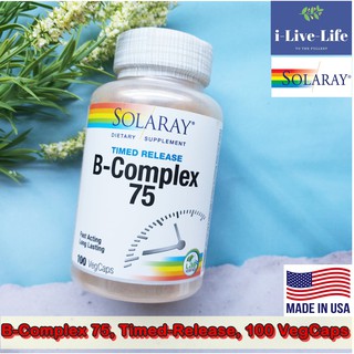 วิตามินบีรวม B-Complex 75 Timed-Release 100 VegCaps - Solaray สูตรเข้มข้น วิตามินบีคอมเพล็กซ์