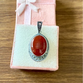 จี้เงินแท้925 ตัวเรือนเงินแท้ประดับมาร์คาไซท์และออนิกซ์Onyx(Red Agate)