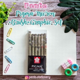 Pento ปากกาพิกม่า+กราฟฟิค+พู่กัน ซากุระ SAKURA Picma Micron+Brush+Graphic (ชุด 6 แท่ง)