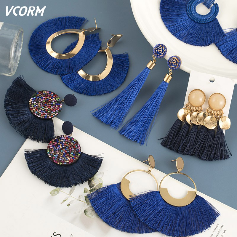 New Fashion Bohemian Tassel Earrings for Women Cotton Silk Fabric Long ...