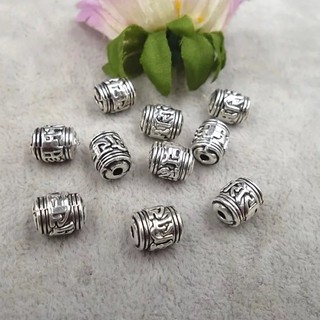 ลูกปัดเงินทิเบตแกะลายอักขระ 10x8mm