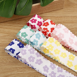 พร้อมส่ง ริบบิ้นผ้า ลายดอก ขอบหยัก สีสดใส ขนาด 4 ซม.