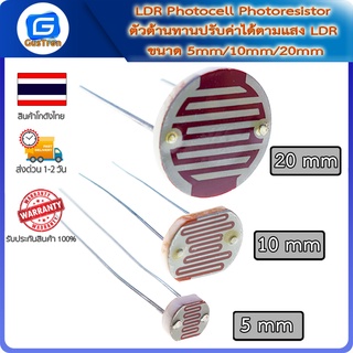 LDR Photocell Photoresistor ตัวต้านทานปรับค่าได้ตามแสง LDR ขนาด 5mm 10mm 20mm