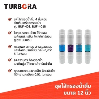 (ส่งฟรี) TURBORA ชุดไส้กรองน้ำดื่ม 4 ขั้นตอน (4 ชิ้น) สำหรับรุ่น BUF-401, BUF-401N