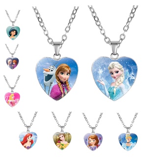 Disney Frozen 2 สร้อยคอ จี้การ์ตูนเจ้าหญิงเอลซ่า แอนนา หัวใจ เครื่องประดับ ของขวัญ สําหรับเด็กผู้หญิง