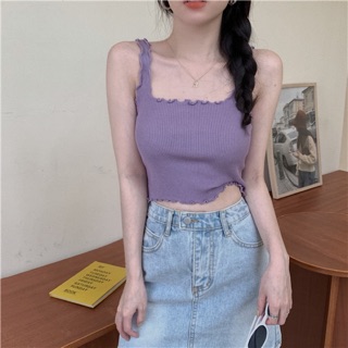 ลดล้างสต็อก!!🔥 Taro cami top เสื้อเกาหลีสายเดี่ยวสีม่วงขอบหยักงานป้าย