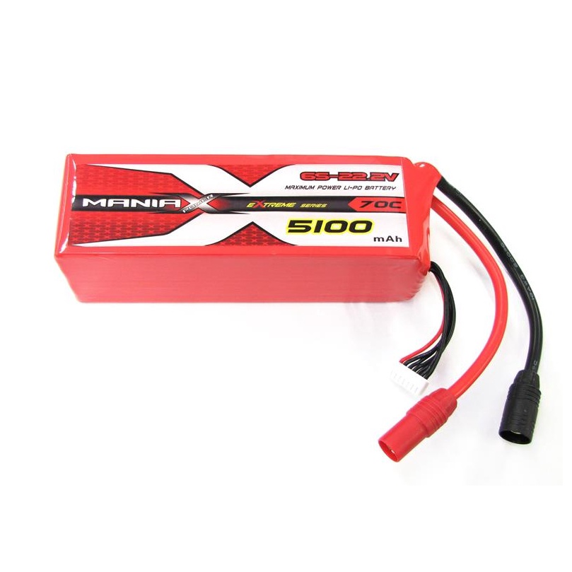 [แบตเตอรี่ 6เซล] ManiaX 6S 22.2V 5100mAh 70C AS150 plug Lipo Battery Pack