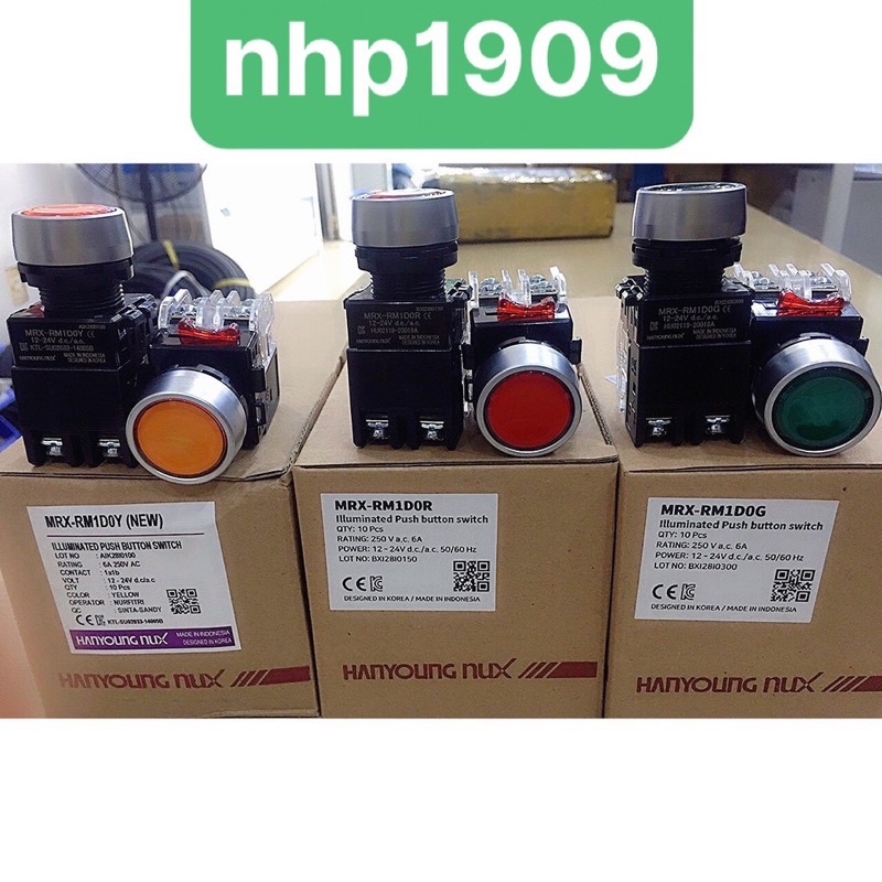 ปุ่มกดปล่อย MRX-RM1D0 Ø22, 1NO + 1NC, ไฟ LED 12~24V AC/DC Hanyoung Nux