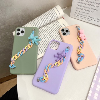 เคสโทรศัพท์มือถือแบบนิ่ม ลายหมี พร้อมสายโซ่คล้อง สําหรับ Huawei Y6 Pro Y7 Prime 2019 Y6 2018 Y6P Y7P Y7A Y5P 2020 Nova 3i 7i 5T 8