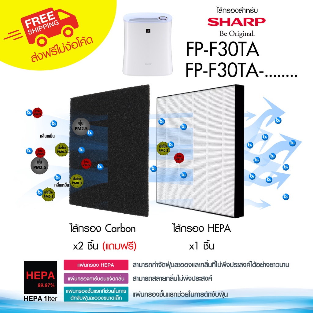 (พร้อมส่ง ส่งฟรี) ไส้กรอง เครื่องฟอกอากาศ Sharp FP-J30TA , FP-J30TA-A , FP-J30TA-B , FP-J30TA-P