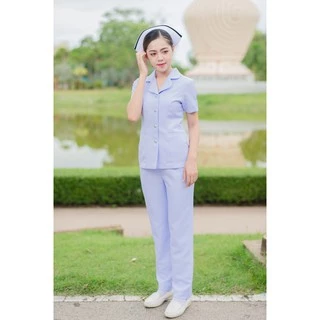 พร้อมส่ง**เฉพาะเสื้อ**คอเทเลอร์มนแขนสั้น ผ้าวาเลนติโน่ ขาวโอโม่ ชุดพยาบาลสำเร็จรูป ชุดพยาบาลร้านอ๋อง