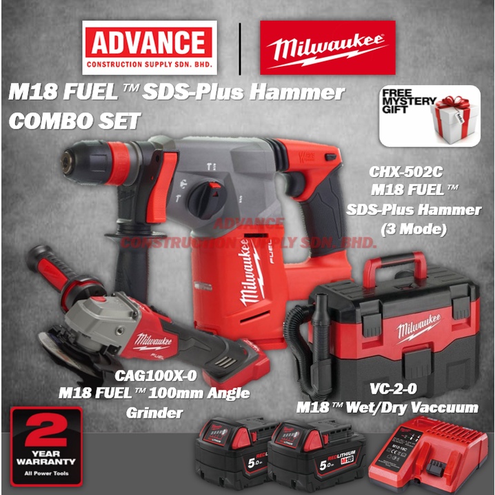 MILWAUKEE M18 CHX SDS-PLUS HAMMERS COMBO SET RM2768 (SDS-PLUS HAMMER CHX-502C, ANGLE GRINDER CAG100X