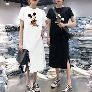 เดรสทรงปล่อย สกรีนลายมิคกี้เม้าส์ (Mickey Mouse) : เดรสแฟชั่น