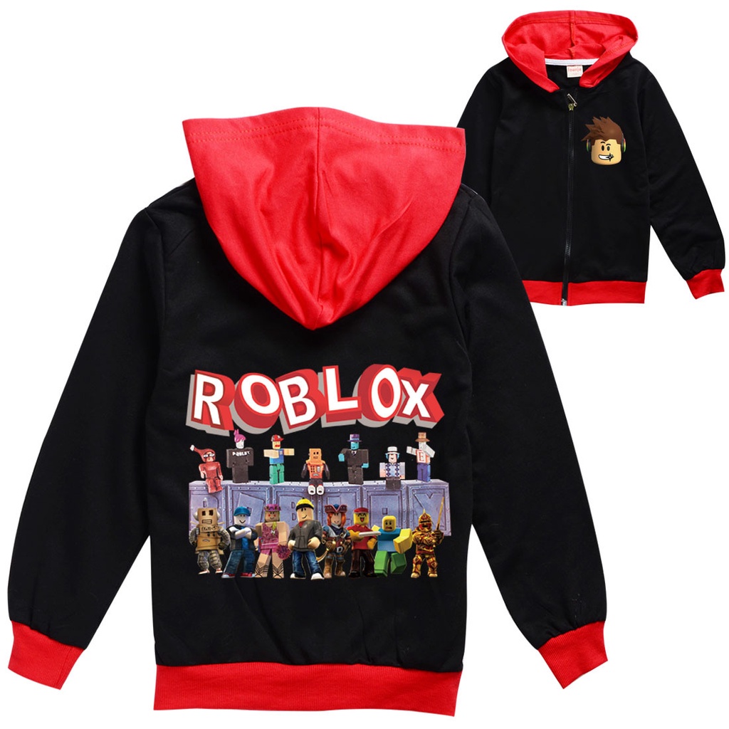 เสื้อแจ็กเก็ตกันหนาว มีฮู้ด พิมพ์ลายการ์ตูน ROBLOX แบบมีซิป สําหรับเด็กผู้ชาย และเด็กผู้หญิง