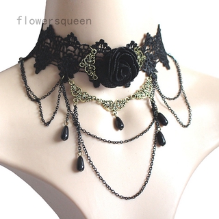 flowersqueen สร้อยคอโซ่สตรีเพิร์ลดอกไม้กุหลาบคอสเพลย์โลลิต้า Gothic