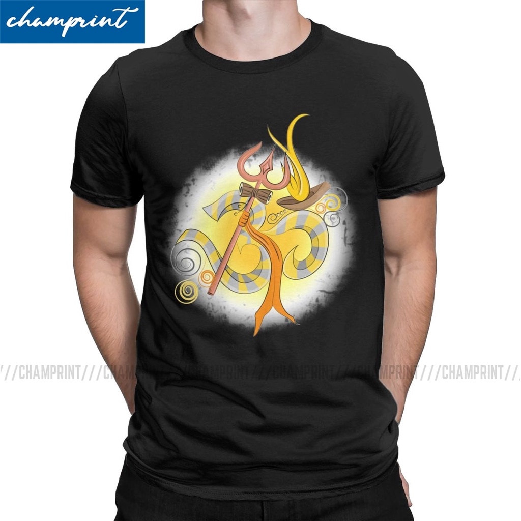 เสื้อยืดแขนสั้นลําลอง ผ้าฝ้าย พิมพ์ลาย OM Trishul Damaru Shiva Hindu Ganesha God India Lingam สําหรั
