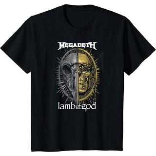 คอลูกเรือเสื้อยืดคอกลมเสื้อยืด คอกลม ผ้าฝ้าย พิมพ์ลาย Megadeth Lamb of God แฟชั่นฤดูร้อน สําหรับผู้ชายผ้าฝ้ายแท้