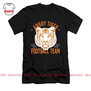 ROUNDคอลูกเรือNeckเสื้อยืด ลายทีมฟุตบอล Angry tiger-4XL