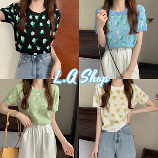 L.A Shop พร้อมส่ง เสื้อไหมพรมแขนสั้น ลายดอกไม้เล็กๆ สุดตะมุตะมิ “51020” -C