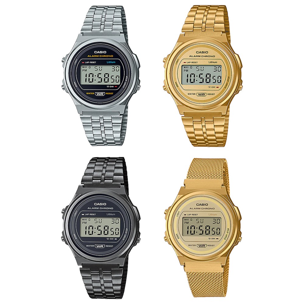 Casio Standard นาฬิกาข้อมือผู้ชาย สายสแตนเลส รุ่น A171,A171WE (A171WE-1A,A171WEG-9A,A171WEGG-1A,A171WEMG-9A)
