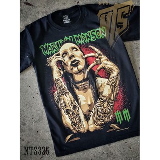 NTS​ 325 Marilyn Manson เสิ้อยืดดำ เสื้อยืดชาวร็อค เสื้อวง New Type System NTS Rock brand Sz. S M L XL XXL