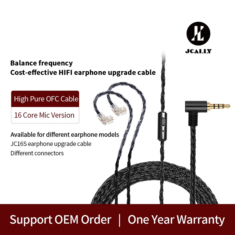 Jcally JC16S สายเคเบิลอัพเกรด OFC 16 แกน พร้อมไมโครโฟน HIFI สําหรับ KZ ZAS ZSX ZS10 PRO CRA C12 BAX