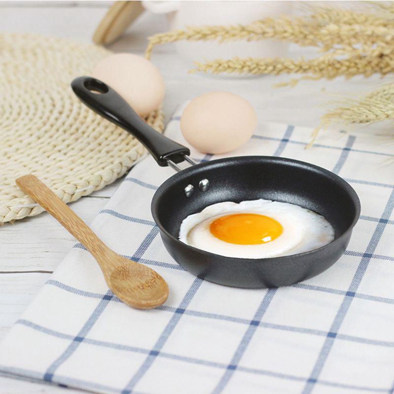 YH⚡ 1pc 12cm Mini Cooking Pan Non-Stick Iron Frying Pan DuPont Coating Portable Long Handle Fried Eggs