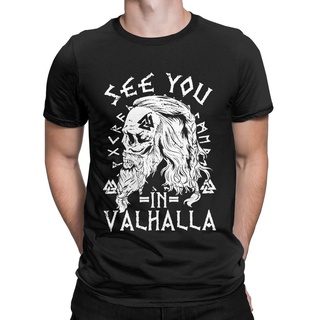 มาใหม่ เสื้อยืดคอกลม แขนสั้น ผ้าฝ้ายแท้ พิมพ์ลาย Vikings Norsemen Norse See You In Valhalla สําหรับผู้ชายS-5XL