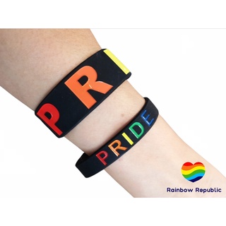 สายรัดข้อมือ ริสแบนด์ ซิลิโคน ข้อมือ สายรัด ยาง สีรุ้ง สีดำ Rainbow PRIDE LGBT Black Wristband Rubber Silicone Free Size