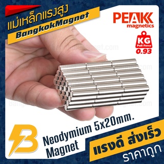 เหล็กดูด ขนาด 5x20mm แรงดูด 0.93kg [1ชิ้น] PEAK magnetics แม่เหล็กทรงกระบอก แม่เหล็กขาว BK2607