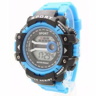 Sport Watch นาฬิกา สายยางฟ้า-ขอบดำ ระบบ Digital SW-H10(สีฟ้าทะเล)