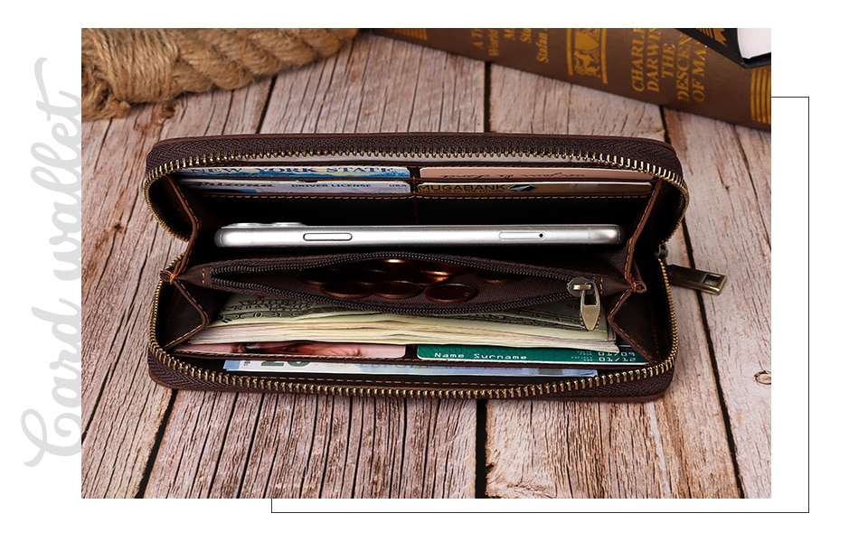 Kavis กระเป๋าสตางค์ หนังแท้ ใบยาว มีซิป สไตล์วินเทจ ใส่เหรียญได้ สําหรับผู้ชาย BP909 - รูปที่ 5