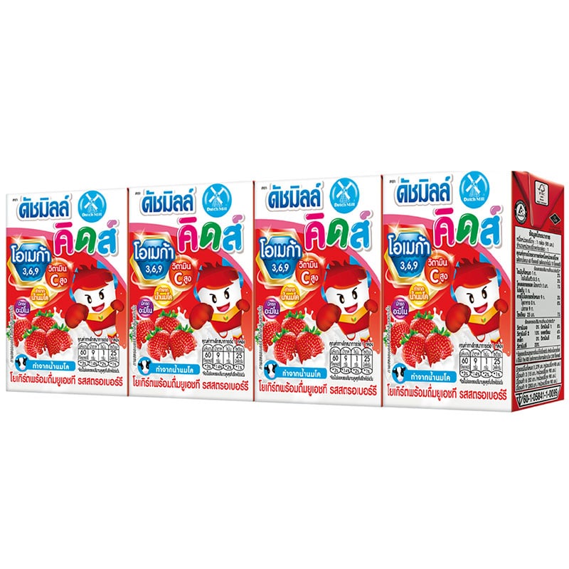 [ Free Delivery ]Dutch Mill Kids Drinking Yoghurt UHT Milk Strawberry 90ml. Pack 4Cash on delivery