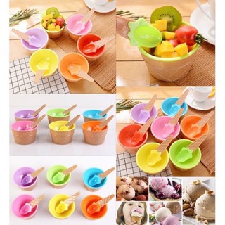 ถ้วยไอศกรีมพร้อมช้อน food grade ถ้วยไอติมสีสวย