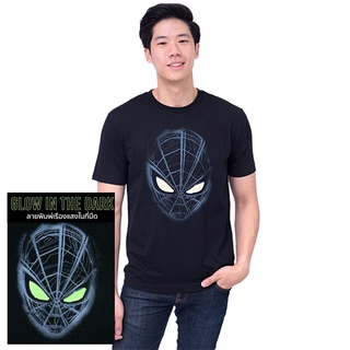 เสื้อยืดผ้าฝ้ายพิมพ์ลายแฟชั่นMarvel Men Spider-Man Ghost Glow In The Dark T-Shirt - เสื้อยืดผู้ชายลายสไปเดอร์แมน เทคนิคเ