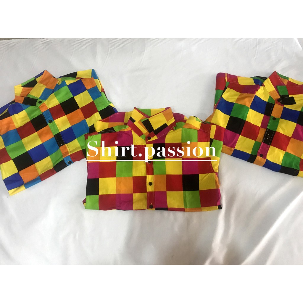 (เฉพาะเสื้อ)เสื้อสีสด ลายสก็อต ย้อนยุค แหยม รถแห่ ใส่ได้ทั้งผู้หญิงผู้ชาย[พร้อมส่ง] - รูปที่ 5