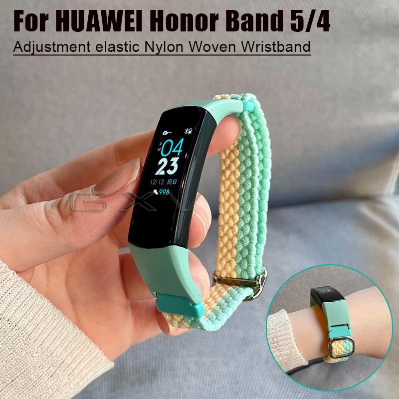 สายนาฬิกาข้อมือไนล่อนถัก ยืดหยุ่น ระบายอากาศ ปรับได้ อุปกรณ์เสริม สําหรับ Honor Band 5/4 Huawei Honor Band 5 4
